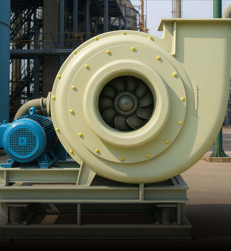 Industrial centrifugal fan driven by electric motor