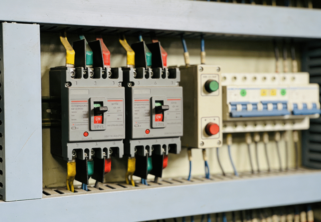 Terminal block photo showing U1, V1, W1 and phase-swap method for reversing a three-phase motor.