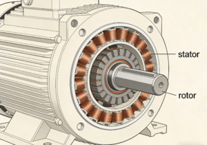 electric motor structure diagram showing stator and rotor