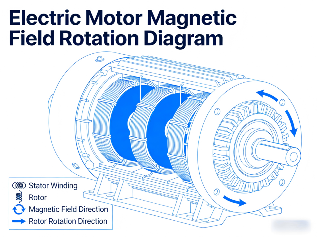 electric motor working principle magnetic field and rotor rotation