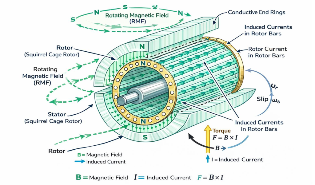 squirrel cage induction motor working principle rotating magnetic field