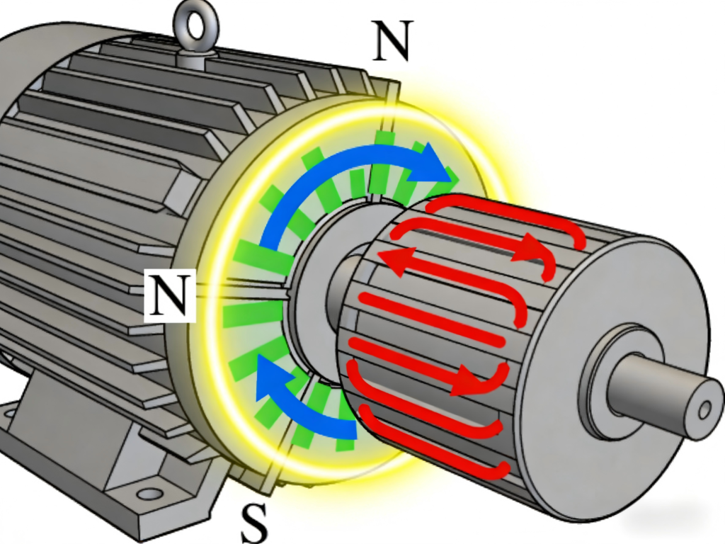 induction motor working principle rotating magnetic field and induced current diagram