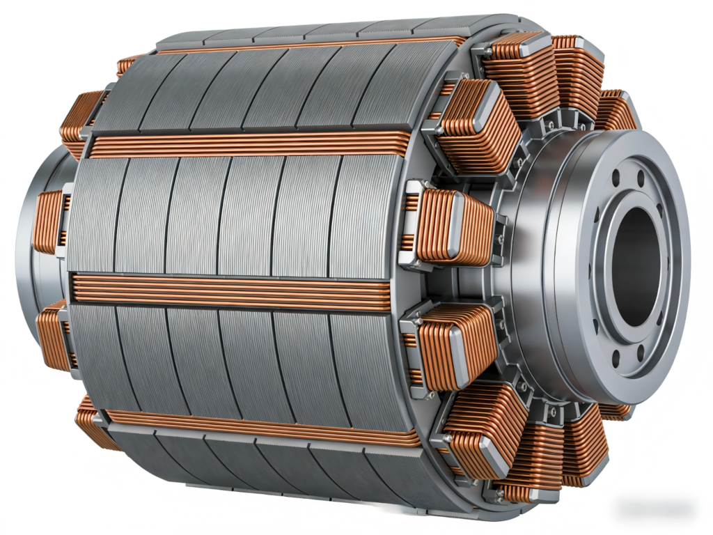 squirrel cage induction motor rotor with conductive bars and end rings